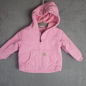 Carhartt Toddler Girls 6 Duck Canvas Jacket Sherpa Lined Hooded Insulated Pink